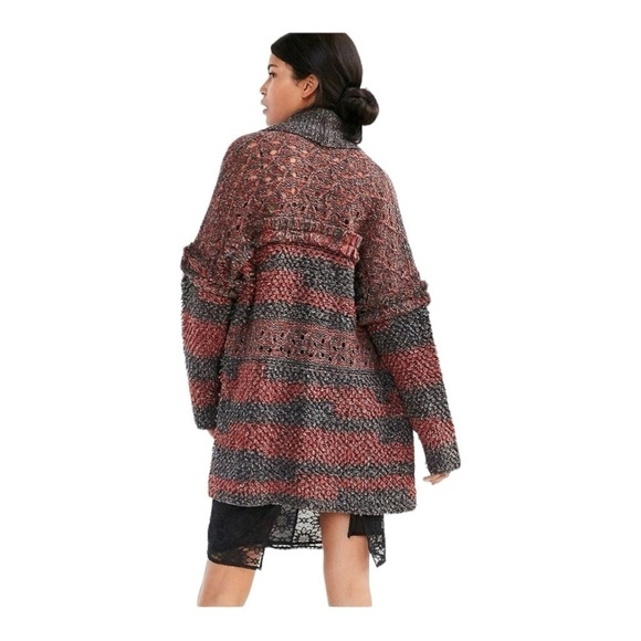 ecoté Urban Outfitters Fringe Open Cardigan Longline Womens XS /S Rust Gray Knit - Picture 2 of 10